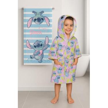 Imagem de Kit Roupão Infantil Quimono Com Capuz Stitch + Toalha Aveludada Stitch