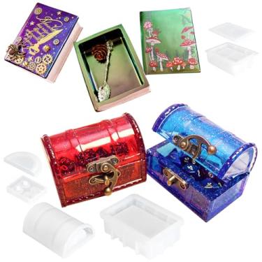 Imagem de Conjunto de 2 moldes de silicone para caixa de resina, baú do tesouro e estojo de livro mágico com tampas