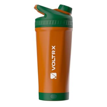 Imagem de VOLTRX ChillMix coqueteleira isolada de aço inoxidável – Misturador elétrico recarregável com USB C, coqueteleira para shakes de proteína e substituição de refeições, aço cromado (cenoura neon)