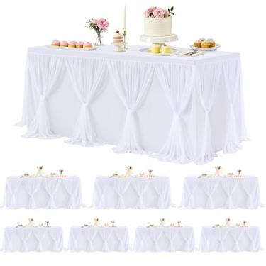 Imagem de Toalha de mesa de tule branca, pacote com 8, capa de mesa esticável, cruzada, 3 lados para casamento, aniversário, decoração de festa, banquete, chá de panela, serve para mesas retangulares de 2,4 m