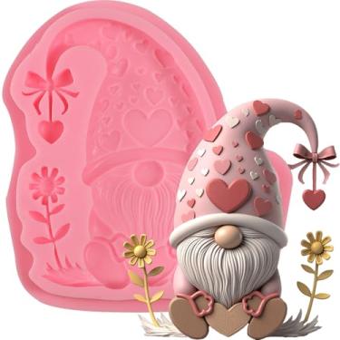 Imagem de IKOJING 1 molde de silicone de gnomo de Natal, lindo molde de fondant de decoração de bolo anão de Natal para doces chocolate massa de biscoito pasta de flores resina gesso argila chaveiro decorações