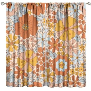 Imagem de Cortinas florais retrô anos 70 hippie verão groovy power flower boho funky blackout cortinas de janela para quarto sala de estar cozinha café decoração (L91xC163 polegadas) x 2 painéis