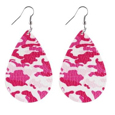 Imagem de MALOYANVE Brincos femininos camuflados personalizados de couro sintético leve camuflado de couro sintético guepardo leopardo falso gota verde camuflagem brincos de couro, Large, Couro couro
