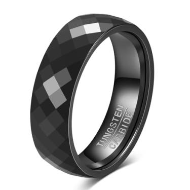 Imagem de VQYSKO Aliança de casamento de carboneto de tungstênio de 4 mm e 6 mm para mulher | Anel de carboneto de tungstênio polido com cúpula dourada para homens | Ajuste confortável para tamanhos 5-14