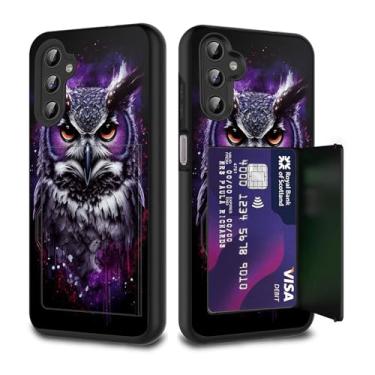 Imagem de FGDRFGRW Capa para carteira de cartão de crédito, camada dupla, híbrida, à prova de choque, proteção contra quedas com suporte, capa para Samsung Galaxy A16 5G 17.5 cm, coruja roxa