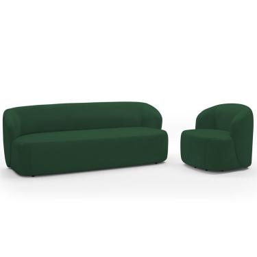 Imagem de Sofá 2 Lugares 170cm Com Poltrona Giratória Orgânica Heidy F04 Veludo Verde - Lyam Decor