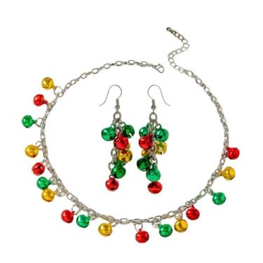 Imagem de Conjunto de sino de Natal fofo verde vermelho amarelo pingente brincos gargantilha colares para mulheres meias joias modernas para filha Bff festa de férias