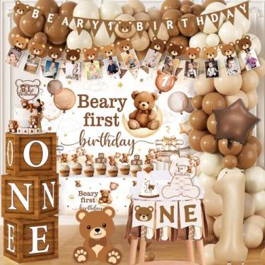 Imagem de Decorações de aniversário Lenyunge Beary, 1º aniversário, 147 unidades