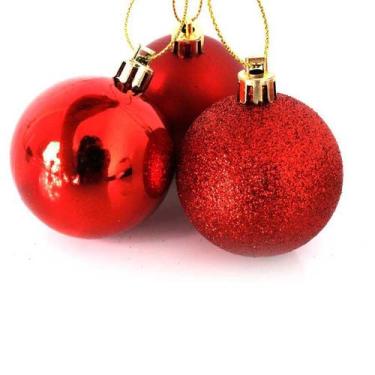 Imagem de Kit Bola De Natal Mista Gliter, Fosca, Brilho Vermelha 18 Unidades 8cm