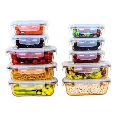 Imagem de Pote De Vidro Marmita Hermetico Porta Mantimentos Kit Com 10
