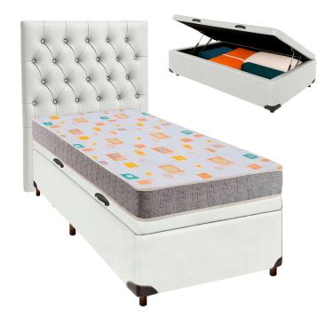 Imagem de Cama Box Bau + Colchão Solteiro D20 D20 Inducol + Cabeceira Estofada