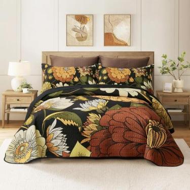 Imagem de Conjunto de edredões Tyrot Black Boho Floral King com 2 capas para tod