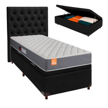 Imagem de Cama Box Bau + Colchão Solteiro D23 Pro Inducol + Cabeceira Estofada