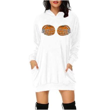 Imagem de Moda casual feminina Halloween estampado com bolsos com capuz vestido 