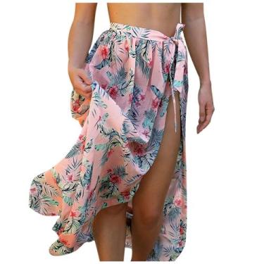 Imagem de Maiô feminino estampado Cover Up Mesh Bikini Swimwear Beach Cover-ups 