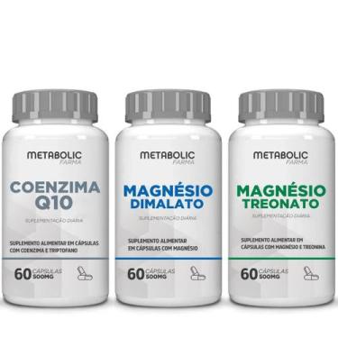 Imagem de Kit Magnesio L Treonato Dimalato Coenzima Q10 500Mg 180cápsulas Metabo