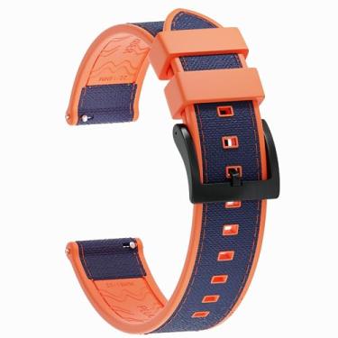 Imagem de JWNSPA FKM/FPM Pulseira de relógio híbrida de borracha e nylon impermeável - 20 mm 22 mm de substituição de liberação rápida - pulseira de fivela prata/preto/ouro rosa/ouro para homens e mulheres (20