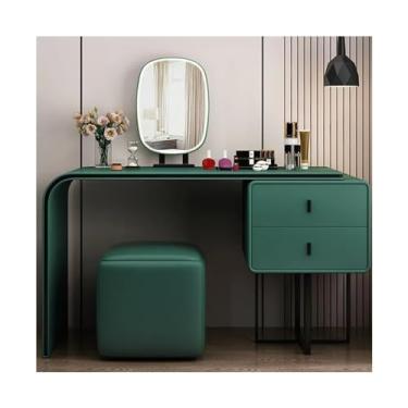 Imagem de Escrivaninha de penteadeira Conjunto de vaidade luxo moderno com espelho e fezes casa maquiagem penteadeira meninas quarto móveis(Green,100cm)