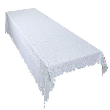 Imagem de Toalha de mesa de renda retangular para mesa retangular, toalha de mesa de poliéster para decoração de festa de casamento da mookaitedecor, White B, 60" x 90"