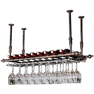 Imagem de Prateleiras de vinho, amantes de vinho/prateleira de vidro de vinho pendurada em ferro estilo simples para decoração de teto, bares, restaurantes, cozinhas/suporte de vinho pendurado/prateleira de