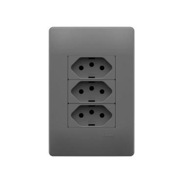 Imagem de Tomada Tripla Fame Habitat Onix 2P+T 20A com Placa 4x2, Onix