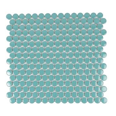 Imagem de 10 folhas redondas de cerâmica Penny, 9,87 metros quadrados/caixa. Turquesa brilhante 11,46 x 31,5 cm. Telha de mosaico decorativa de parede e piso de porcelana. Fácil instalação para cozinhas