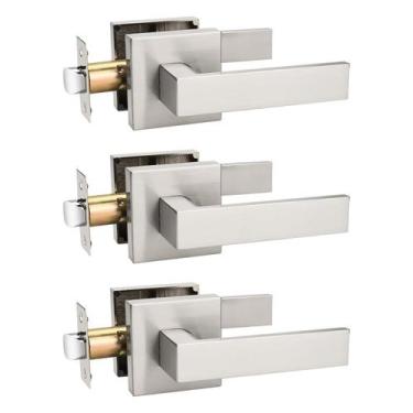 Imagem de Pacote com 3 alavancas de porta de passagem Tinewa em níquel escovado