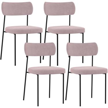 Imagem de Kit 04 Cadeiras Estofadas Para Sala De Jantar Melina L02 Suede Rosê - Lyam Decor