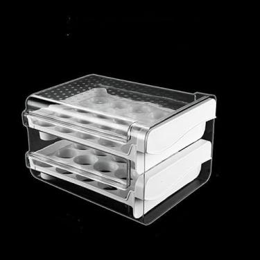 Imagem de Porta Ovos para Geladeira 32-40 Ovos - Organizador de Ovos com Gaveta Dupla e Design Empilhável(40 ovos Branco)