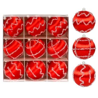 Imagem de Bolas de Natal, 9 peças, 8 cm, bolas de Natal, champanhe, pingente de decoração de árvore de presente para decoração de guirlanda de Natal (vermelho)