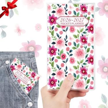 Imagem de ReliThick Calendário de bolso 2026 para bolsa, agenda mensal pequena para mulheres, agenda semanal prática de bolso, diário, presente de Natal e ano novo, irmãs amigas e mulheres (2026-2027, floral