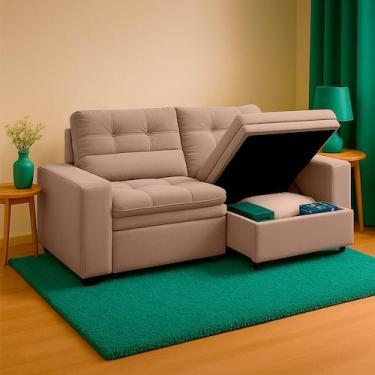 Imagem de Sofá Filipinas SMP Retrátil Com Baú Veludo 2,08m Bege