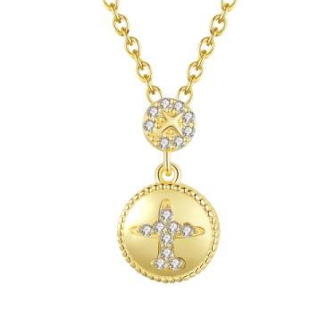 Imagem de EFASHION Colar com pingente de prata esterlina 925 banhado a ouro 14K para meninas com padrão de avião de zircão, Medium, Ouro, Zircônia cúbica
