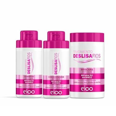 Imagem de Eico-Cosmeticos Deslisa Fios Shampoo 450ml e Condicionador 400ml Pós Progressiva Sem Sal Efeito Liso Creme e Tratamento Hidratação Redução De Volume 1kg