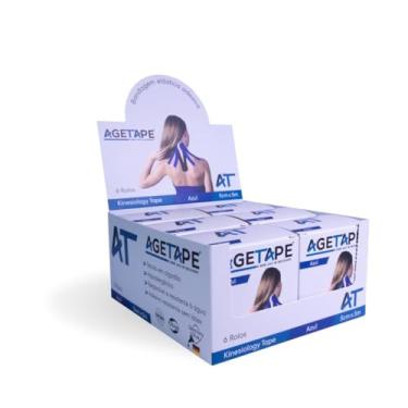 Imagem de Caixa 6 Rolos Agetape Kinesiology Tape - 5cm X 5m Azul Escuro