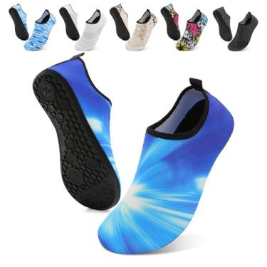 Imagem de Sapatos aquáticos para mulheres e homens, meias antiderrapantes de ioga, chinelos de viagem, para uso interno, exterior, praia, natação, surf, esportes, água-marinha, Azul Dazzle, 5.5-6.5 Women/4.5