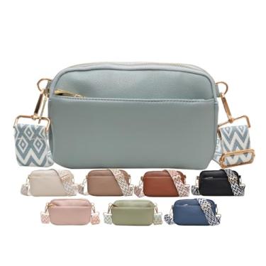Imagem de Bolsas transversais para mulheres, bolsas de ombro de couro vegano, bolsas femininas com alça larga ajustável, Azul claro, Medium