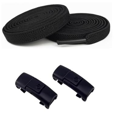 Imagem de Conjunto de cadarços Free-Tie – 2 cadarços elásticos e 2 fivelas para tênis e sapatos de lona, Preto, One Size