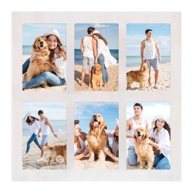 Imagem de YESKAY Colagem de porta-retrato 10 x 15 cm, colagem múltipla de fotos de 10 x 15 com vidro temperado, 16 aberturas, 10 x 15 cm, molduras brancas rústicas para decoração de parede ou mesa, 1 pacote (OD