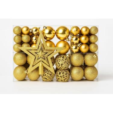 Imagem de Kit 100 Bolas de Natal Lisas Foscas e Glitter Decoração Completa Árvores e Festas Premium (DOURADO)