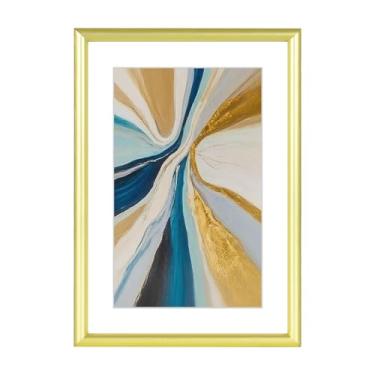 Imagem de Fkvat Porta-retrato 15 x 20 cm, moldura dourada de alumínio fino escovado com vidro HD, serve 12 x 18 cm com tapete ou 15 x 20 sem tapete, para mesa e parede, 1 pacote