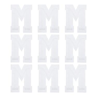 Imagem de Letters M Patches White Iron-On Letters M Patch Sew Sew Bordado Applique Patches 4,7 cm/1,85 polegadas Hot Melt Processo Adesivo para Reparação de Roupas Jean, Pacote com 9