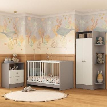 Imagem de Jogo De Quarto Infantil Trevalla Móveis Pom Pom 3 Peças - Cinza-branco