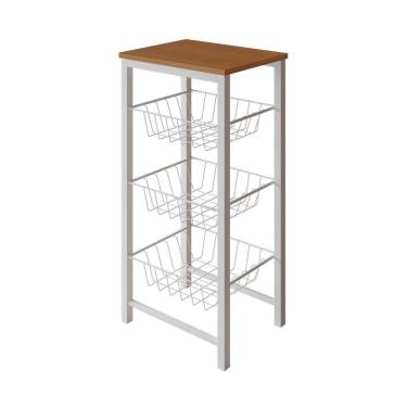 Imagem de Fruteira De Chão Cozinha Montada Aço Branco Tampo Canela Roma - Cor: Marrom