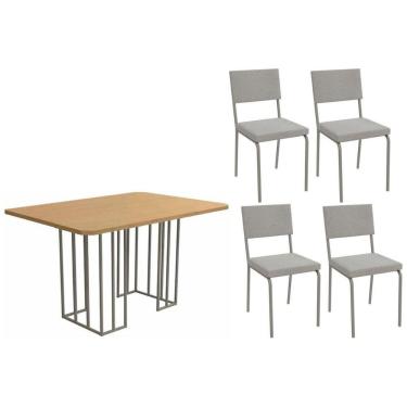 Imagem de Conjunto Mesa De Cozinha Duina Com Tampo De Madeira 136cm E 4 Cadeiras Zaria Niquel Freijó Boucle Cinza Kappesberg