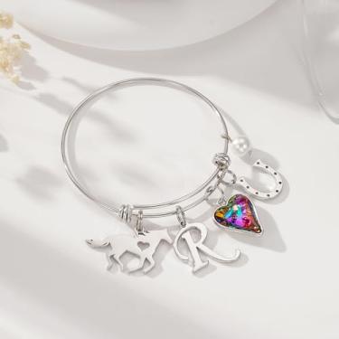 Imagem de Pulseiras de prata esterlina para mulheres, presentes de coração, cavalo, ferradura, tamanho ajustável, letra A-Z, aço inoxidável, não mancha, à prova d'água, joias de aniversário personalizadas para