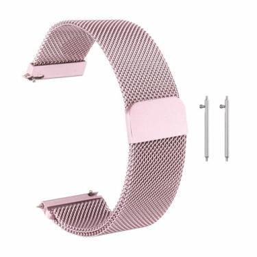 Imagem de HARFINGTON Pulseira de relógio de malha de aço inoxidável de liberação rápida de metal ajustável com fivela magnética para homens e mulheres, Rosa, 20mm