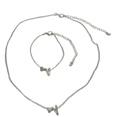 Imagem de Colar com pingente 110 prata inicial colar conjunto de pulseiras para mulheres banhado a prata coração inicial pingente colar pulseiras aniversário Natal presentes de aniversário para mulheres mãe