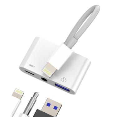 Imagem de Adaptador USB 3 em 1 Lightning 3 em 1 para iPhone 14 13 12 11 Pro Max Port Entrada de carregamento para fone de ouvido Apple para teclado iPad Mouse Flash Drive AUX divisor de áudio conector de cabo