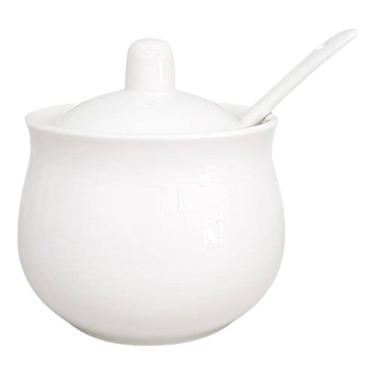 Imagem de Acucareiro Porcelana Branca Porta Acucar 170Gr Com Colher